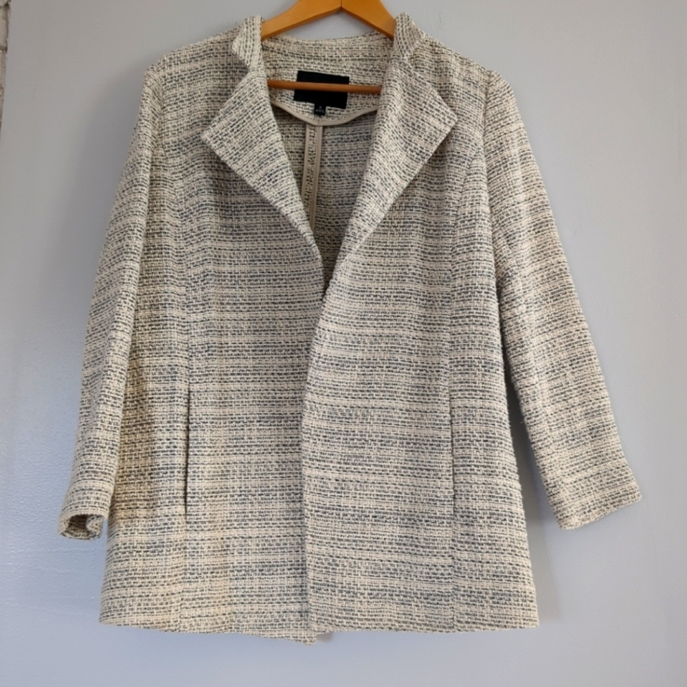 Banana Republic Blazer Womens 4P White Blue Cotton Corpcore Elegant Tweed